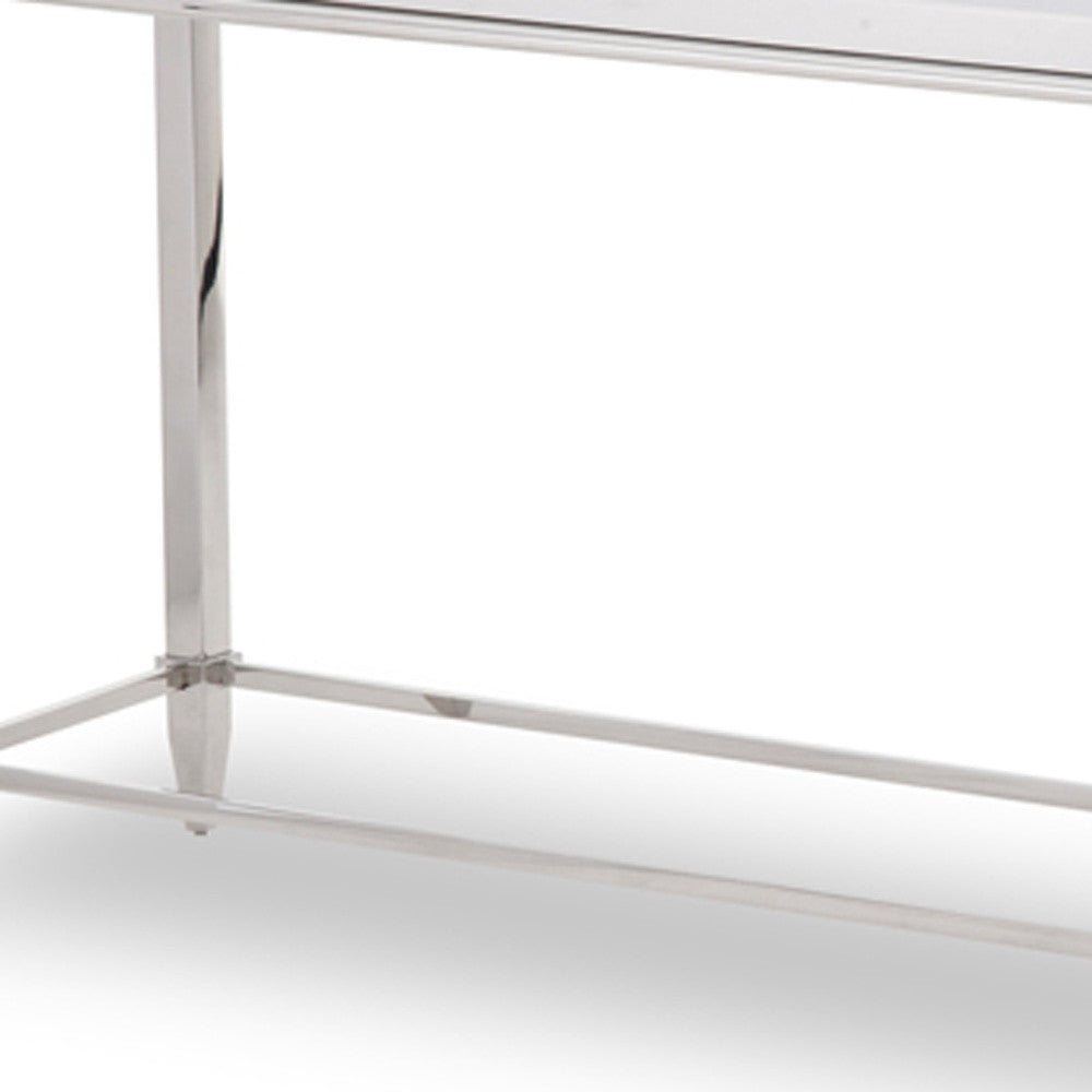 55" Silver Glass Frame Console Table