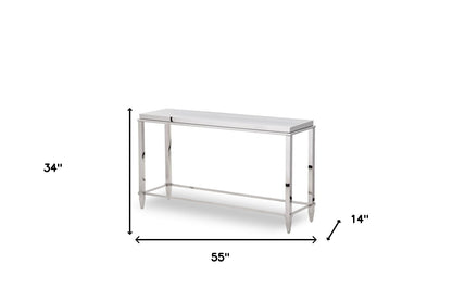 55" Silver Glass Frame Console Table