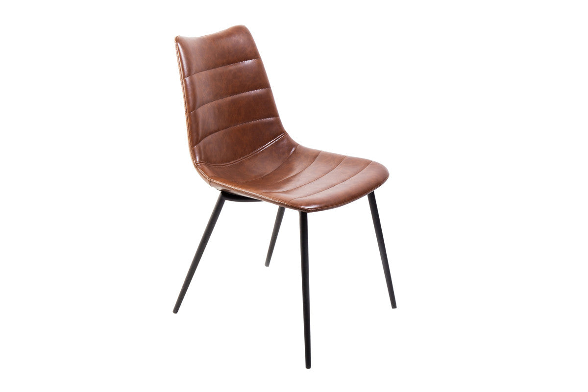 Set of Two Brown and Black Upholstered Faux Leather Dining Side Chairs