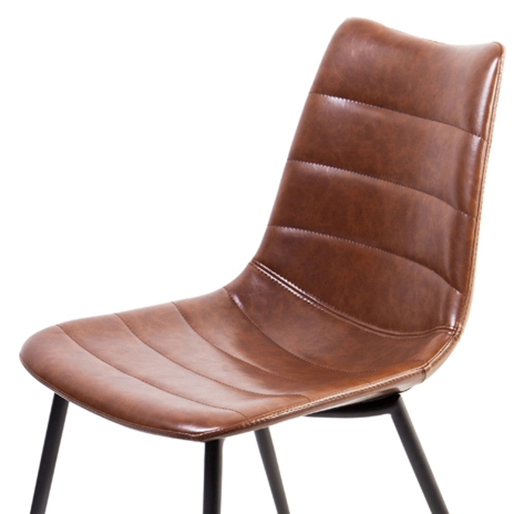 Set of Two Brown and Black Upholstered Faux Leather Dining Side Chairs