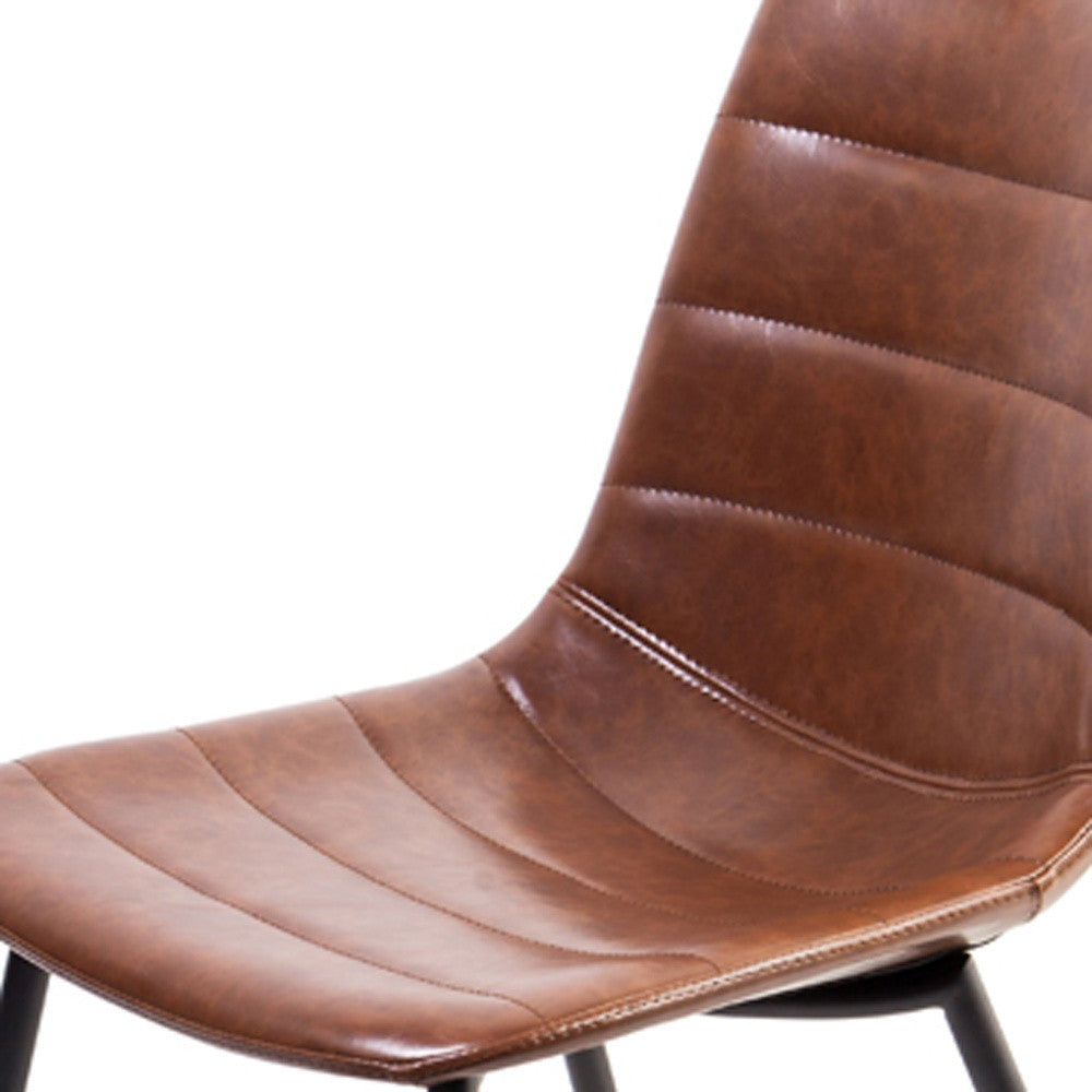 Set of Two Brown and Black Upholstered Faux Leather Dining Side Chairs