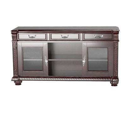 65" Dark Brown Solid Wood Enclosed and Open Storage TV Stand