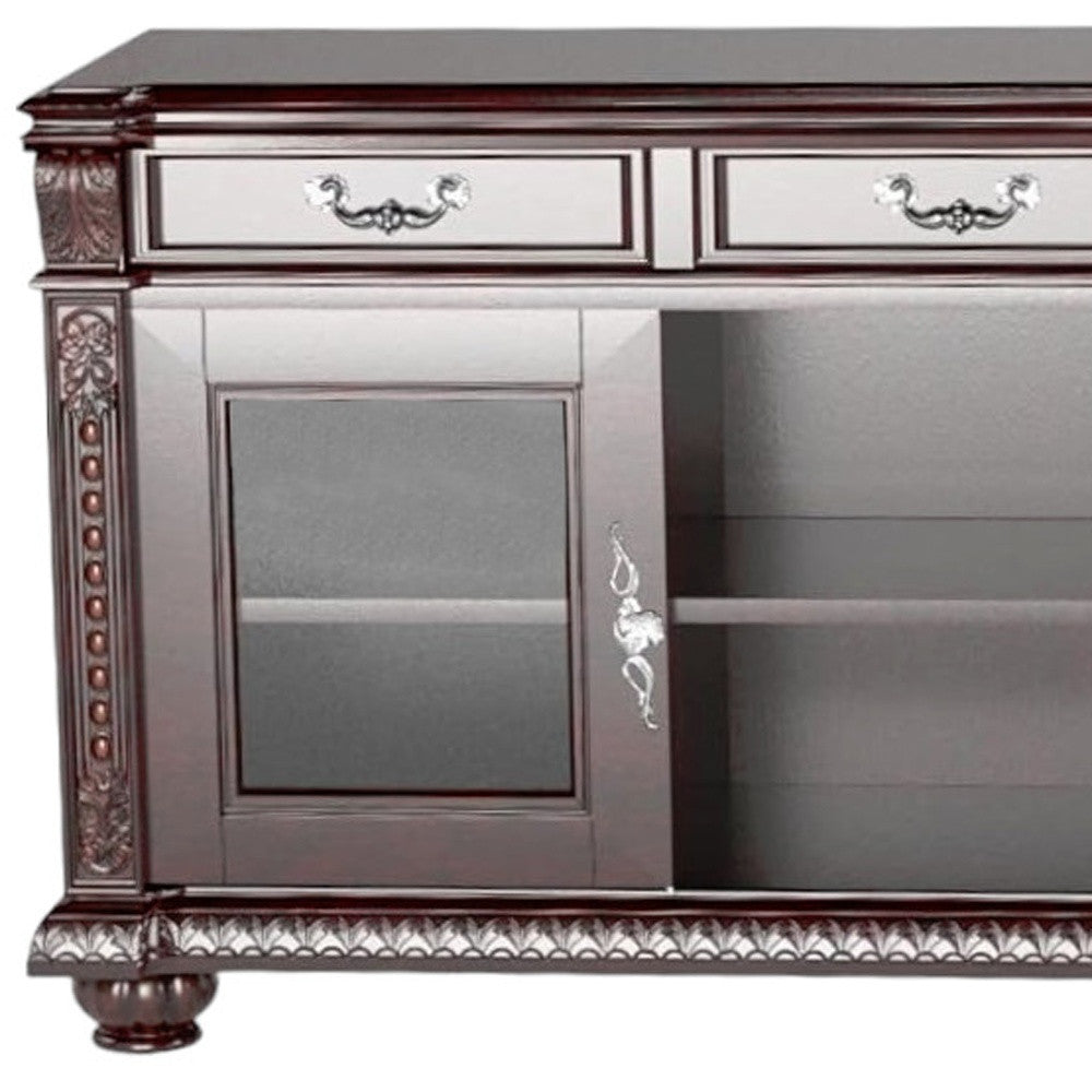 65" Dark Brown Solid Wood Enclosed and Open Storage TV Stand