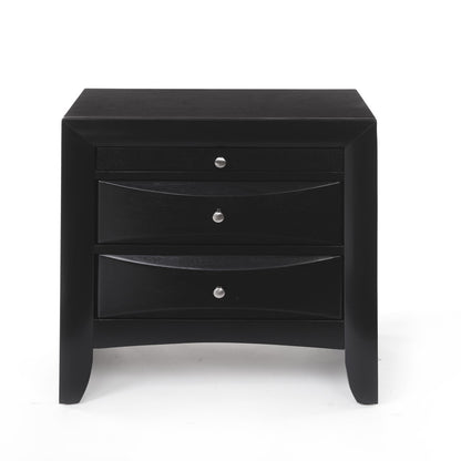 25" Dark Brown Solid Wood Three Drawer Nightstand