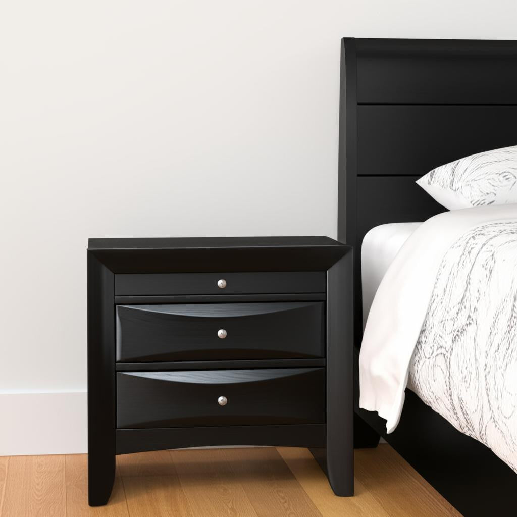 25" Dark Brown Solid Wood Three Drawer Nightstand