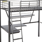79" X 42" X 72" Silver And Black Metal Tube Loft Bed With Desk