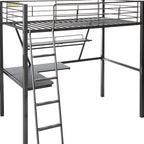 79" X 42" X 72" Silver And Black Metal Tube Loft Bed With Desk