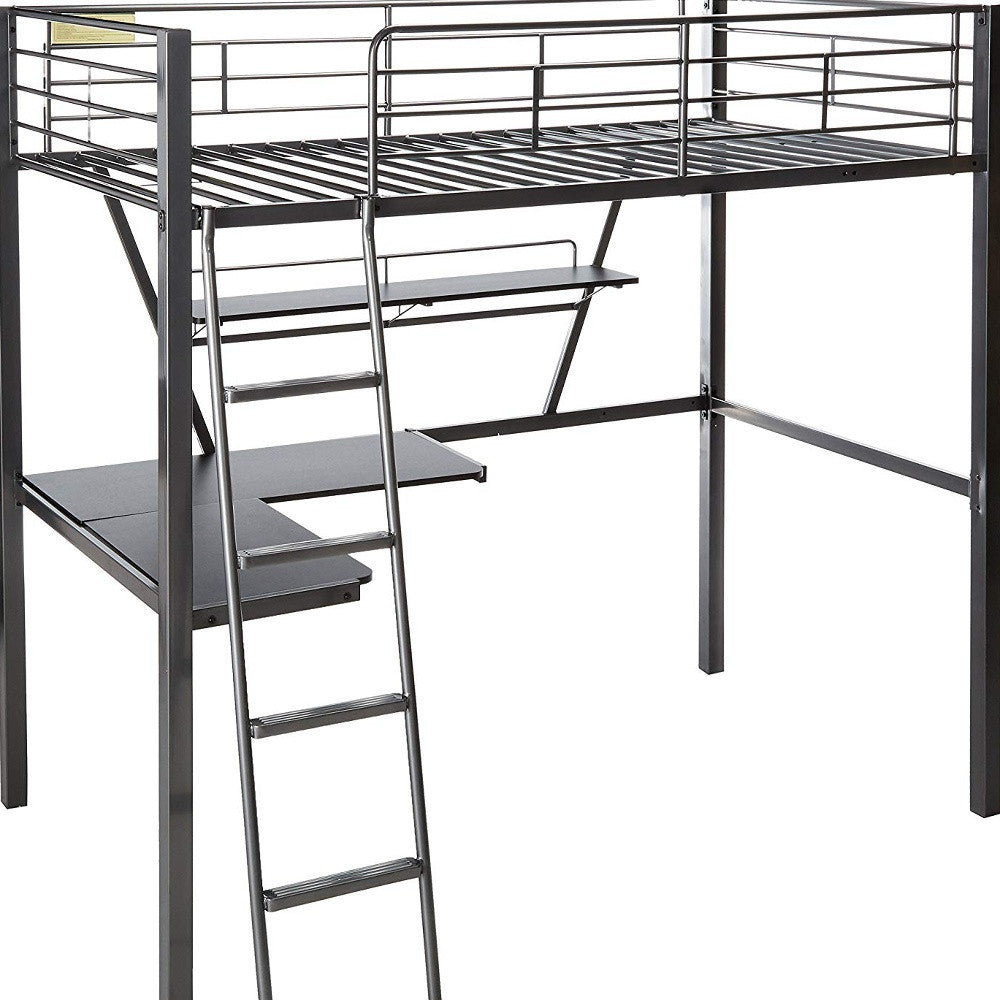 79" X 42" X 72" Silver And Black Metal Tube Loft Bed With Desk