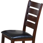 Set of Two Black And Dark Brown Upholstered Faux Leather Slat Back Dining Side Chairs