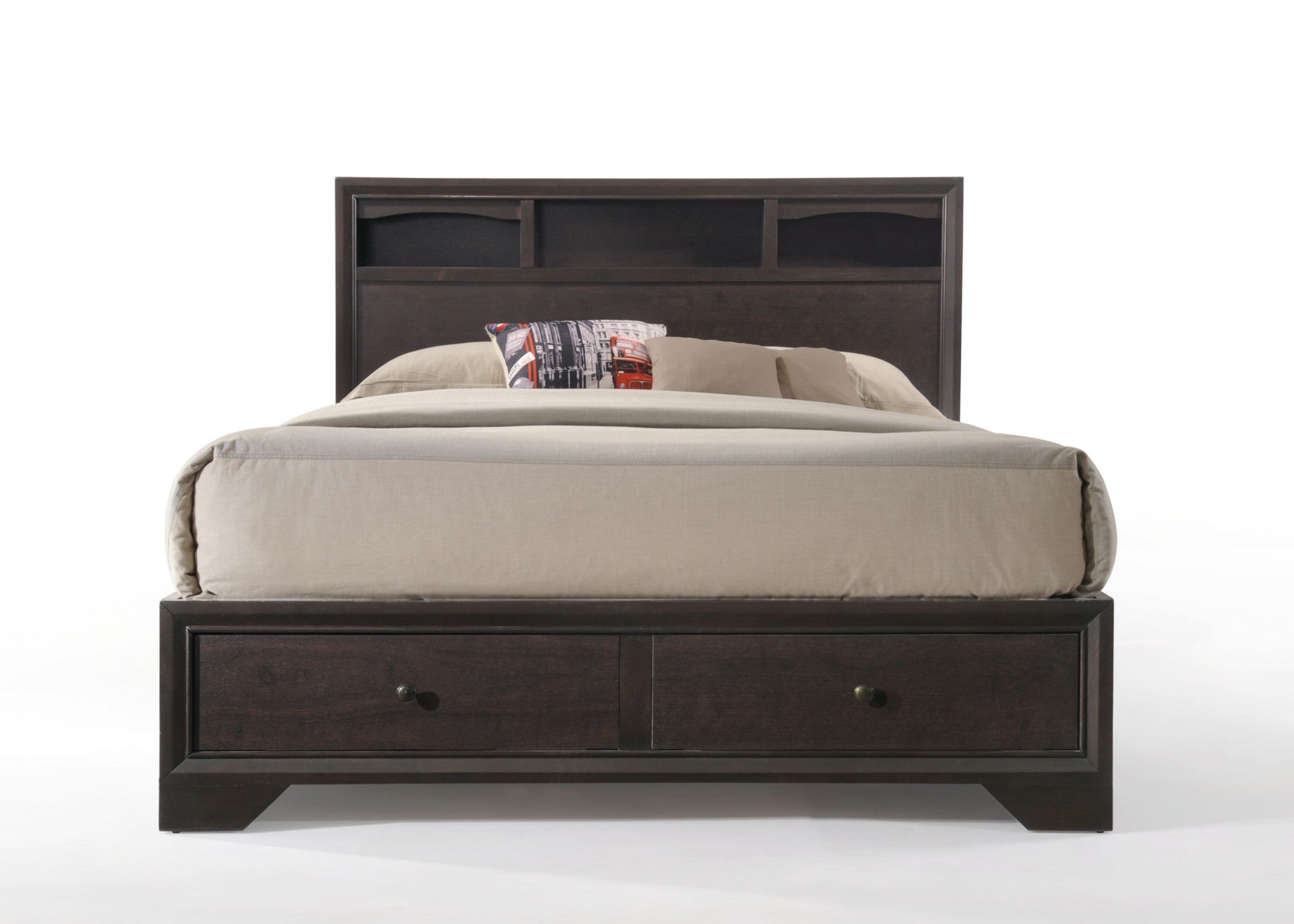 Espresso Solid Wood Queen Bed Frame With Drawers