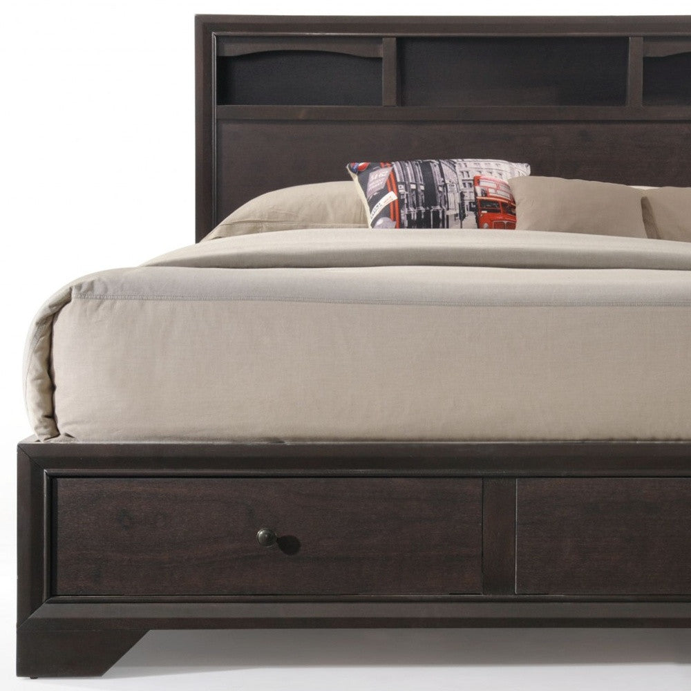 Espresso Solid Wood Queen Bed Frame With Drawers