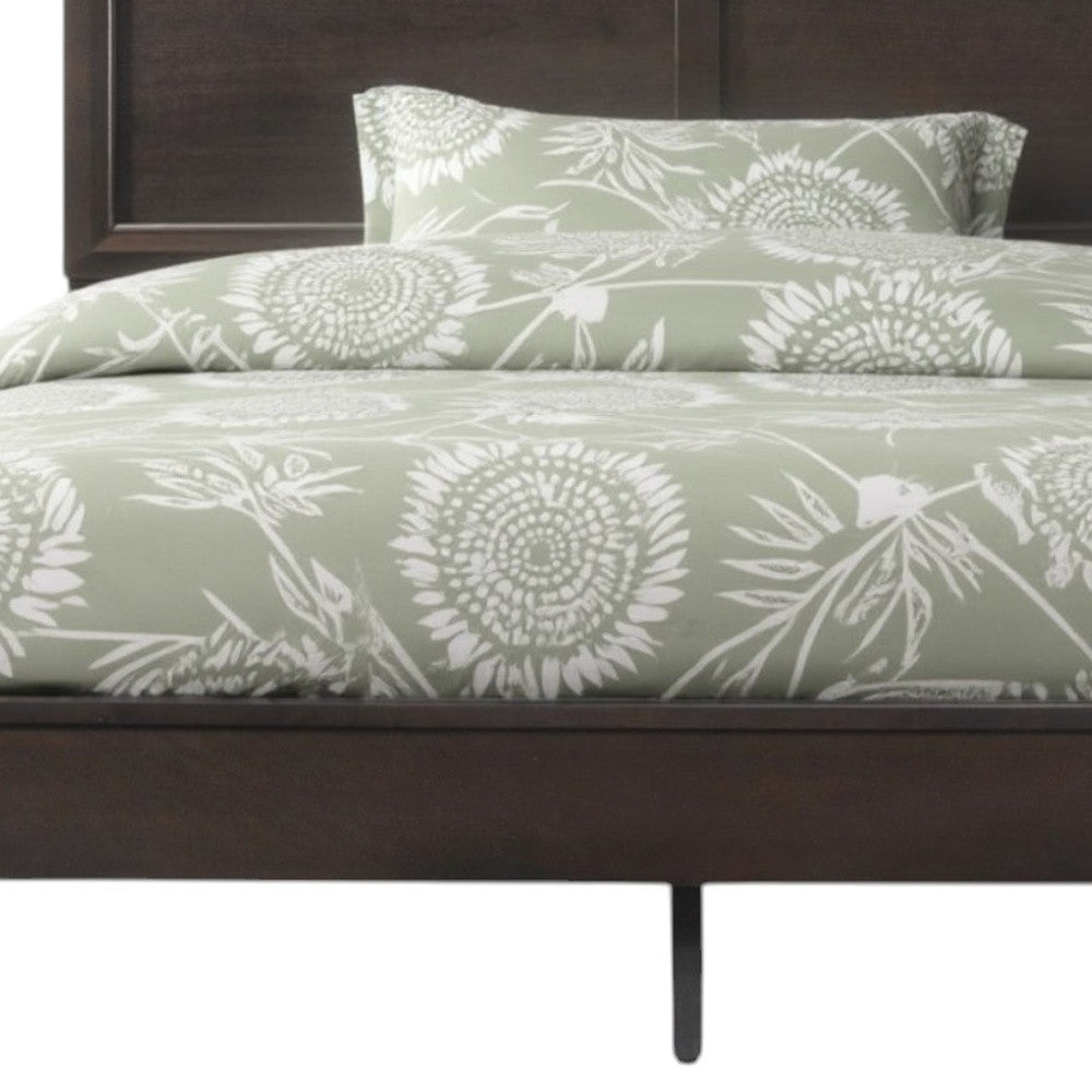 Espresso Inlaid Panels Wood Queen Bed Frame