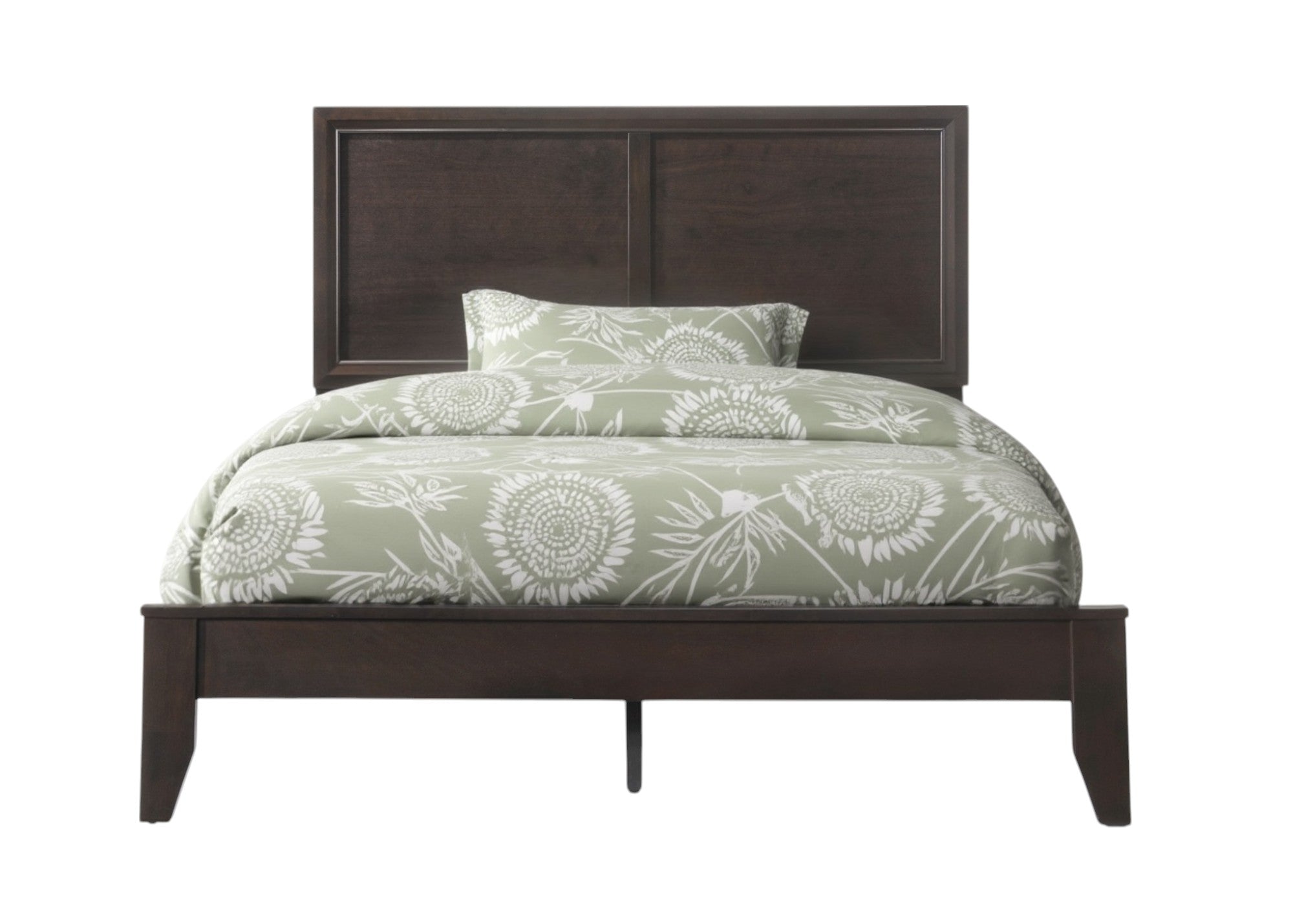 Espresso Inlaid Panels Wood Queen Bed Frame
