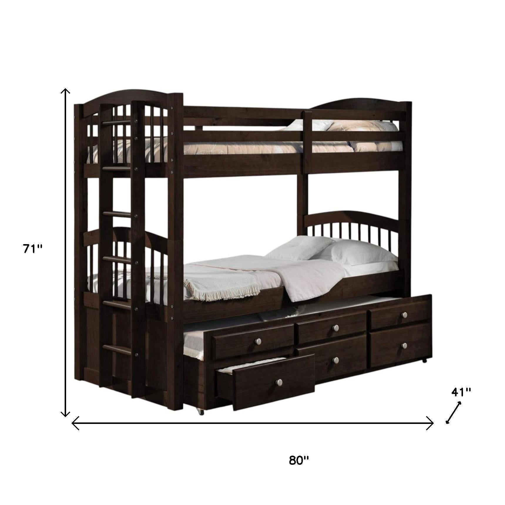 Espresso Twin Over Twin Solid Wood Bunk Bed With Trundle And Storage