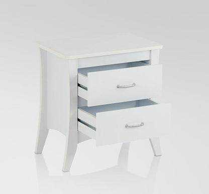 25" White Wood Two Drawer Nightstand