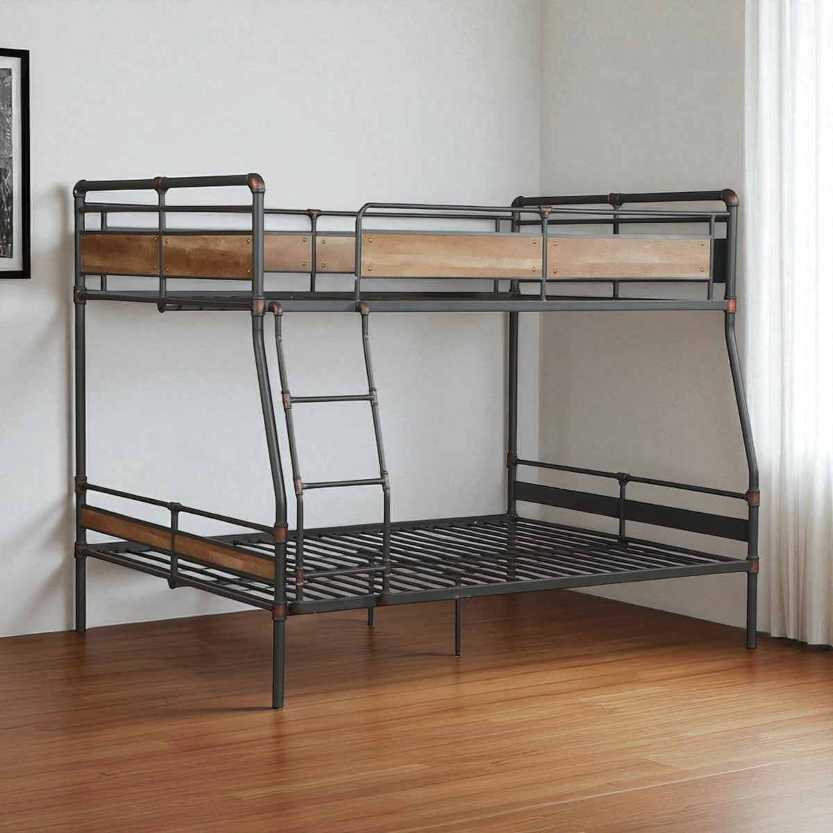 Dark Brown Full Industrial Metal Bunk Bed