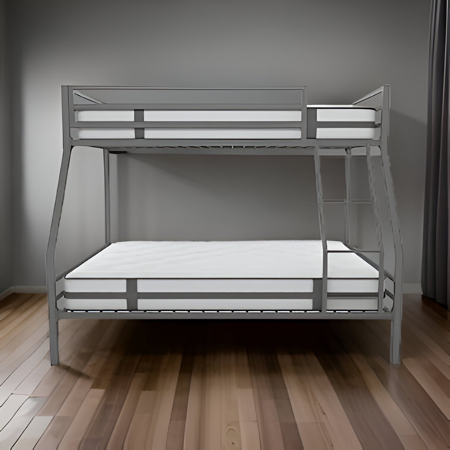 78" X 56" X 67" Silver Metal Twin Over Full  Bunk Bed