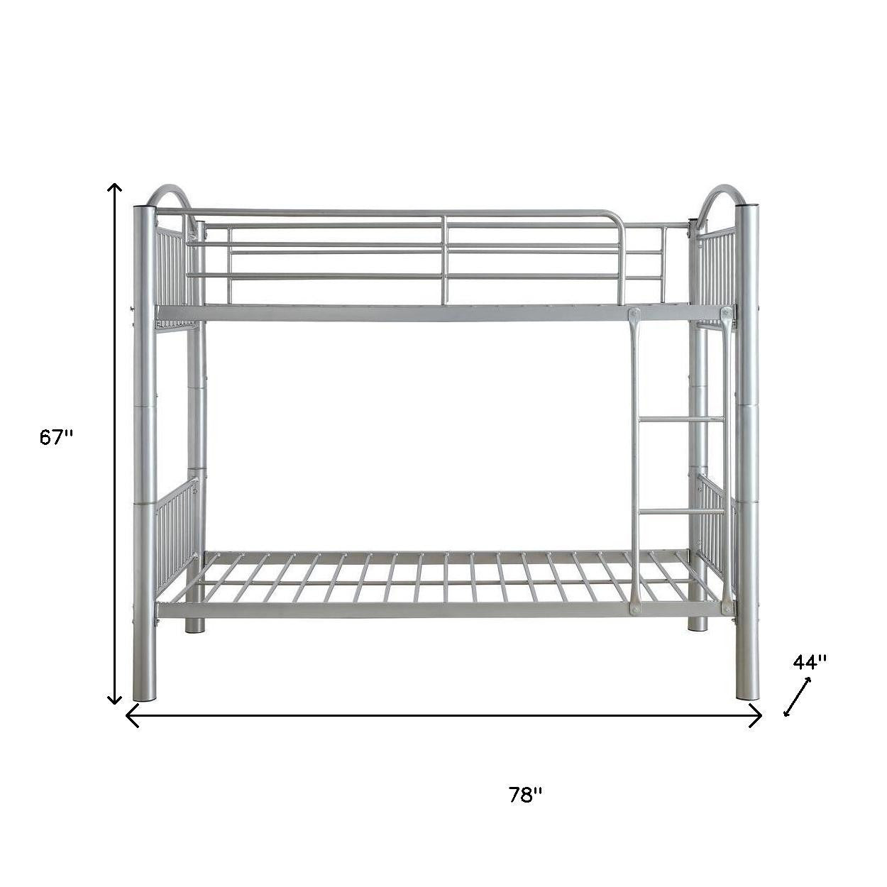 78" X 44" X 67" Twin Over Twin Silver Metal Bunk Bed