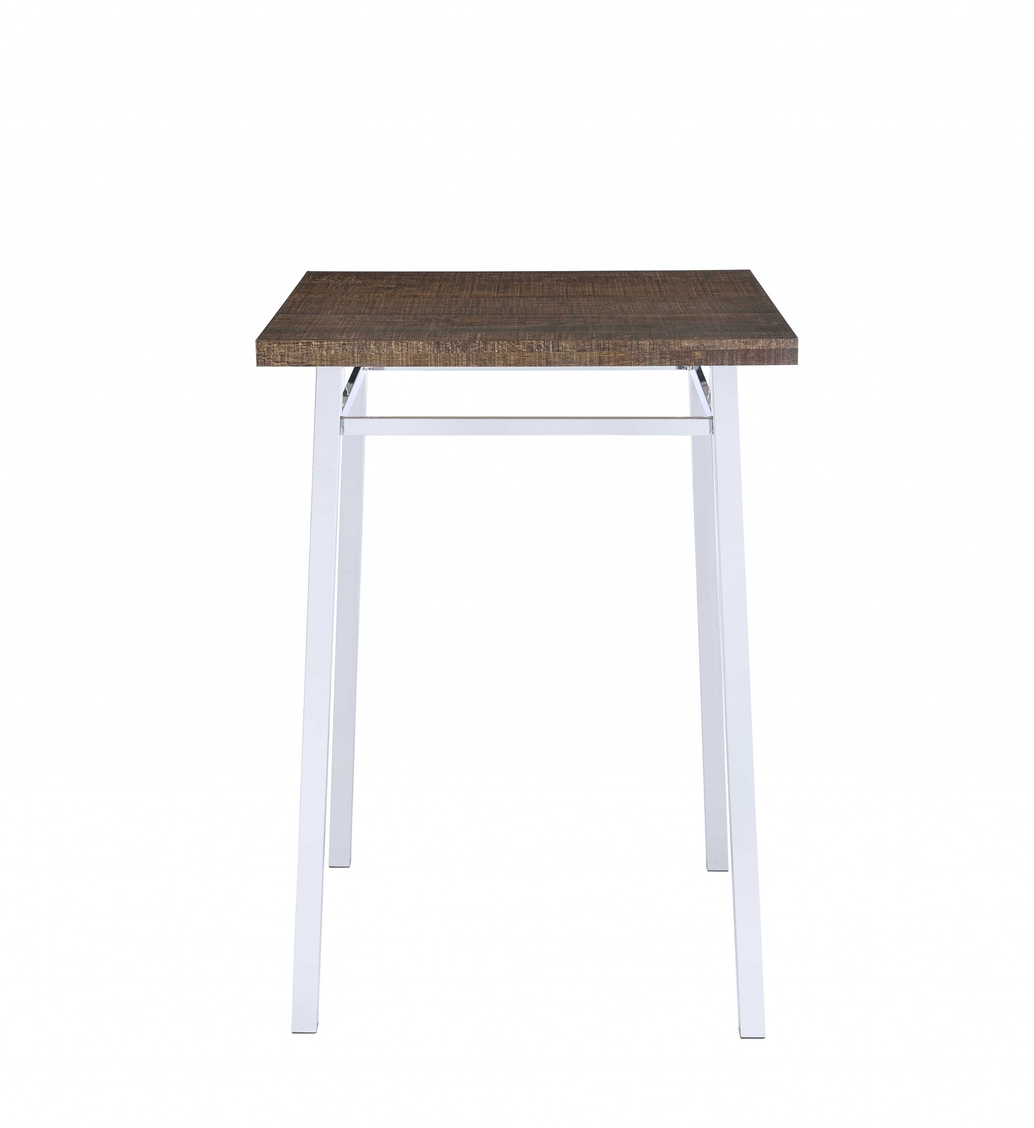 30" Brown and White Metal and Solid Wood Square Bar Table