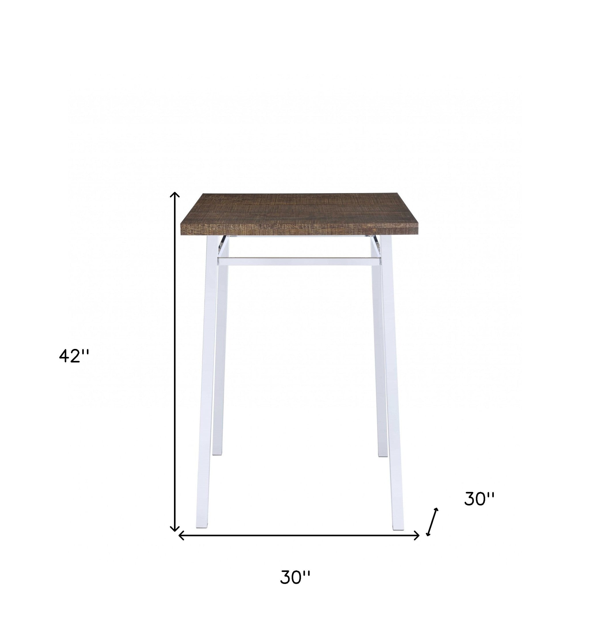 30" Brown and White Metal and Solid Wood Square Bar Table