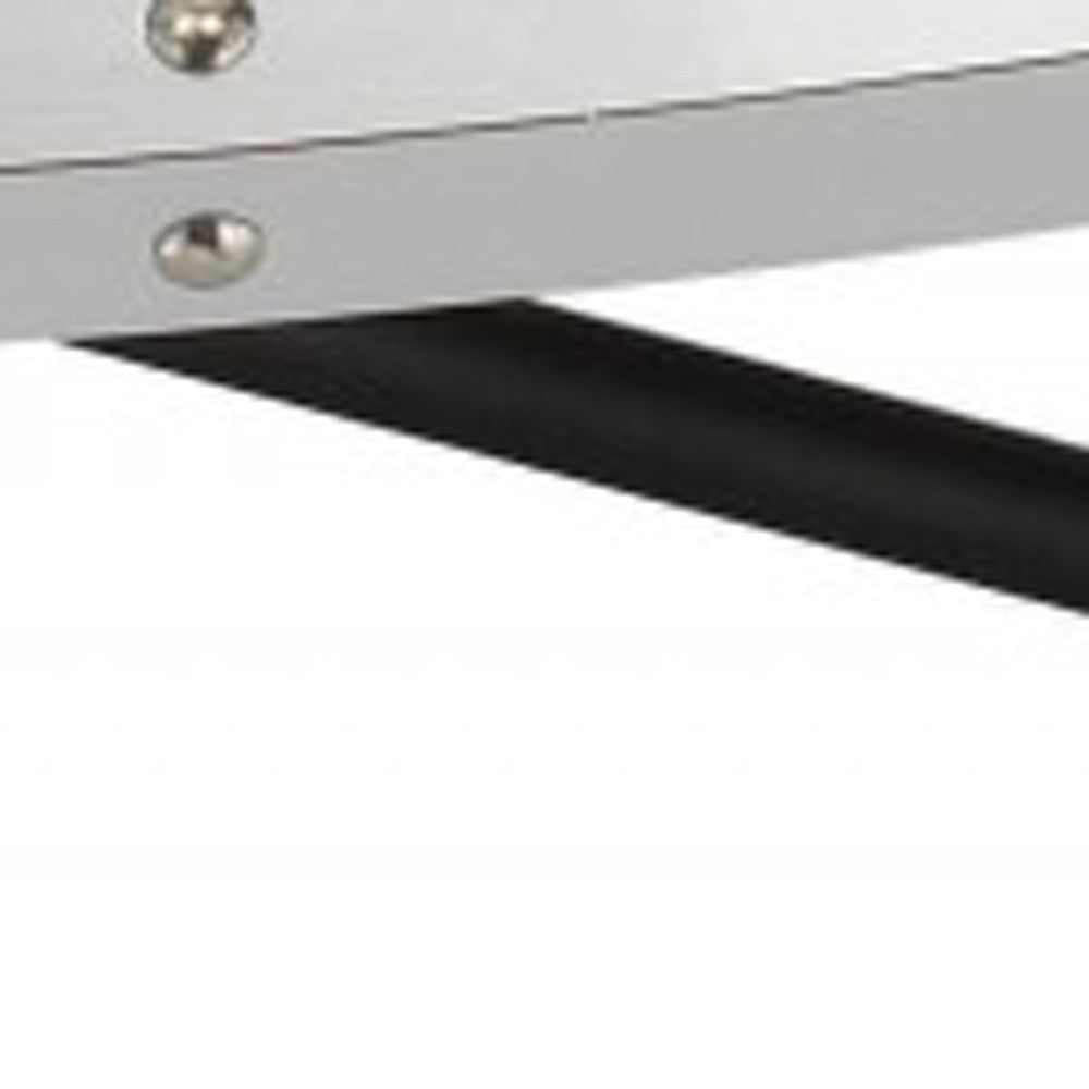 46" Natural and Black Wood And Iron Round Abstract Coffee Table