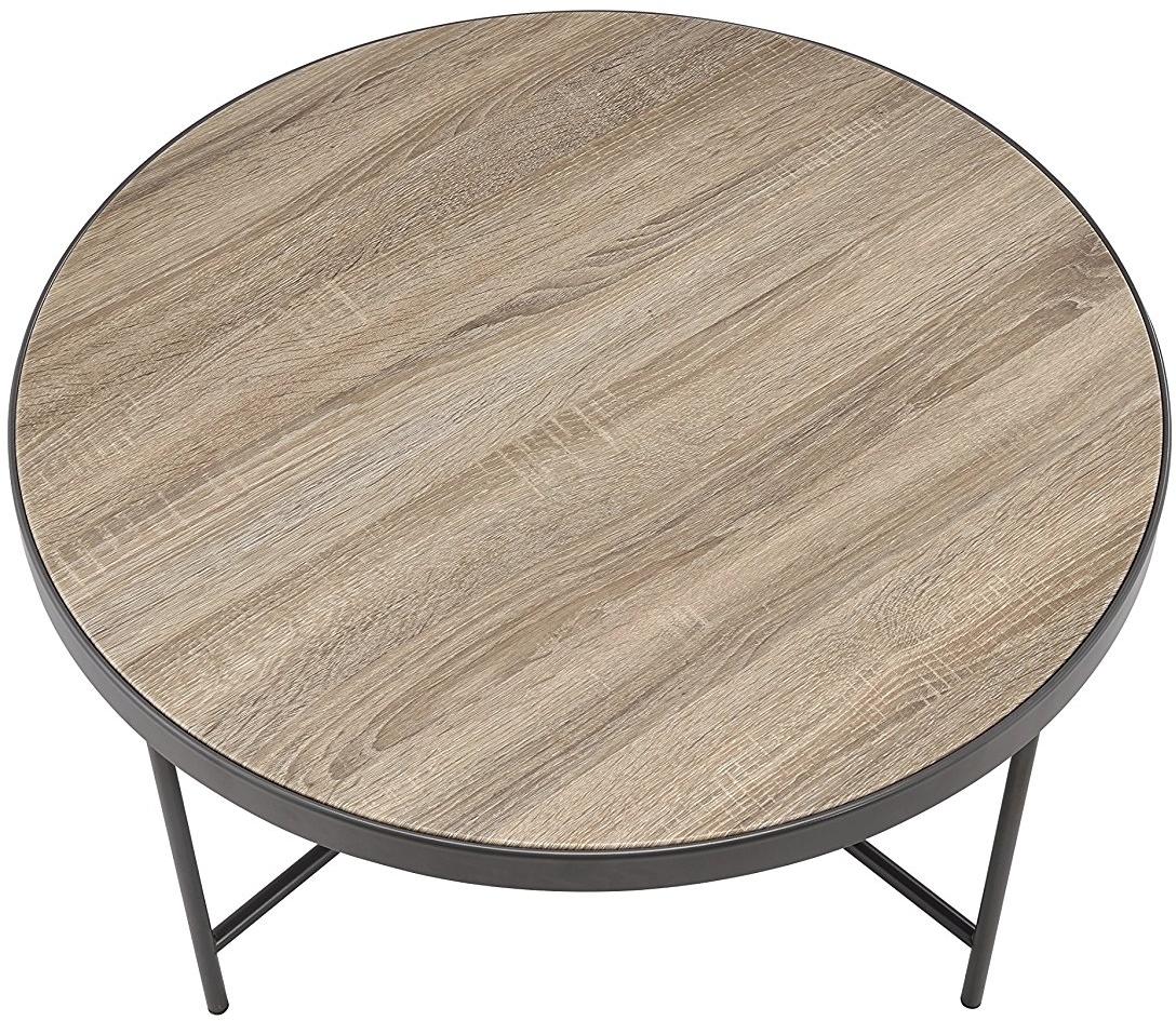 32" Brown and Black Wood And Iron Round Coffee Table