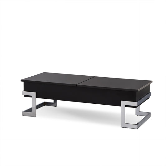 47" Black and Silver Wood And Iron Lift Top Sled Coffee Table