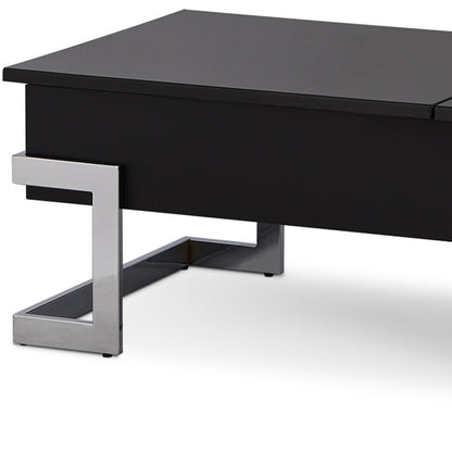 47" Black and Silver Wood And Iron Lift Top Sled Coffee Table