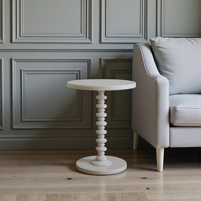 22" White Wood Round Curvy Pedestal End Table