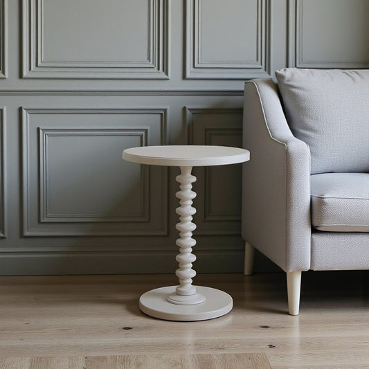 22" White Wood Round Curvy Pedestal End Table