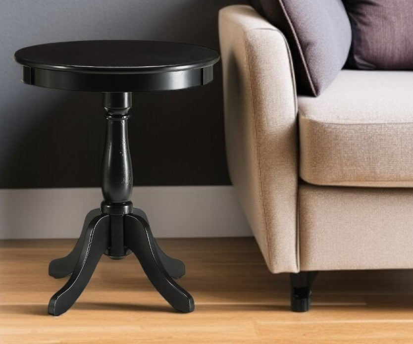 22" Black Wood Round Pedestal End Table
