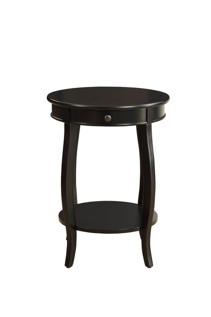 24" Black Wood Round End Table With Drawer And Shelf
