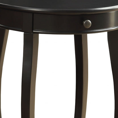 24" Black Wood Round End Table With Drawer And Shelf