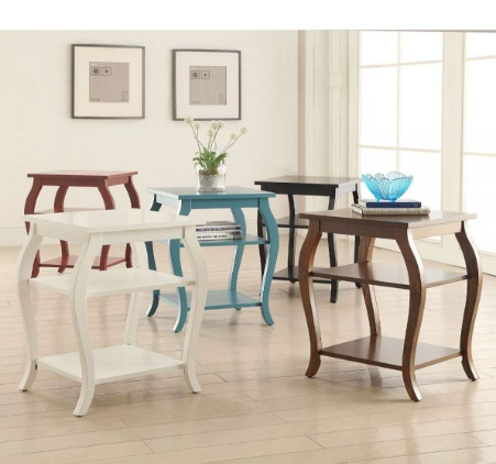 23" Black Wood Bow Leg End Table With Two Shelves