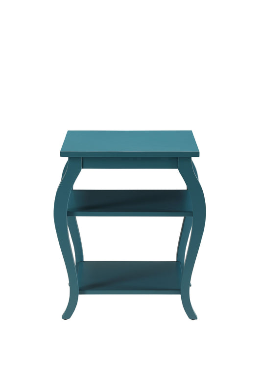 23" Teal Blue Wood Bow Leg End Table With Two Shelves