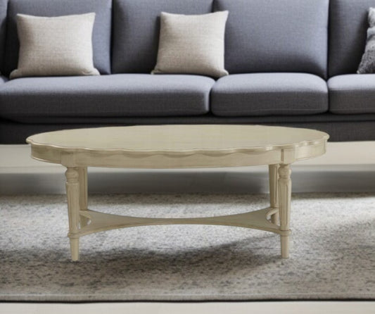 50" Antiqued White Solid Wood Oval Distressed Coffee Table