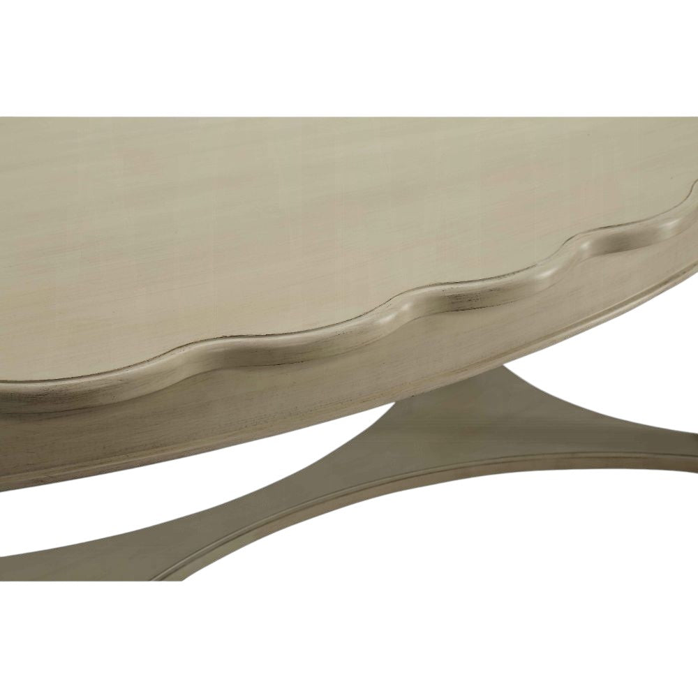50" Antiqued White Solid Wood Oval Distressed Coffee Table