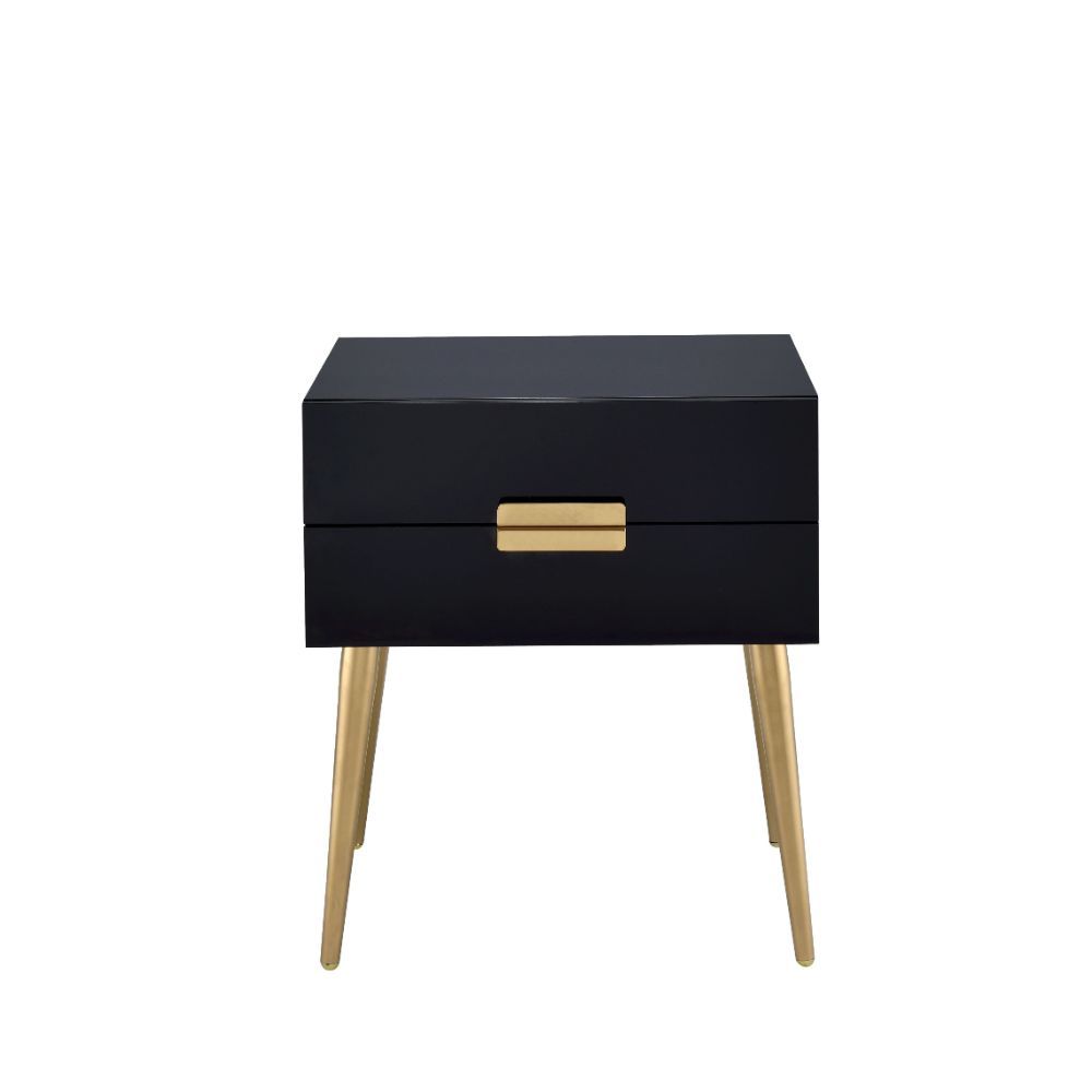 24" Black And Gold Wood And Iron End Table With Two Drawers
