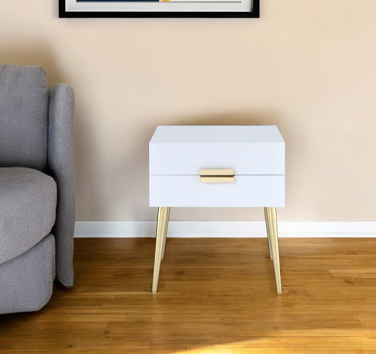 24" Gold And White End Table With Two Drawers