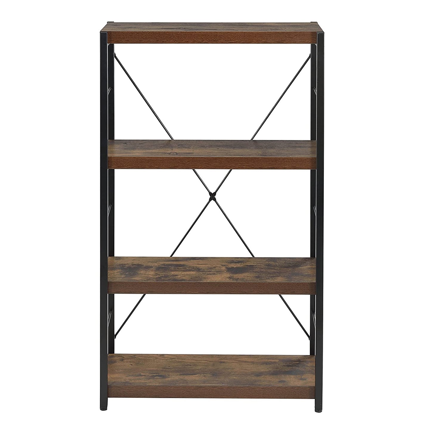 43" Black And Brown Distressed Metal and Wood Three Tier Etagere Bookcase