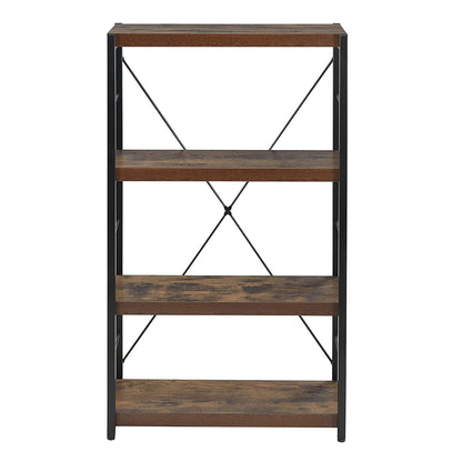 43" Black And Brown Distressed Metal and Wood Three Tier Etagere Bookcase