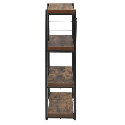 43" Black And Brown Distressed Metal and Wood Three Tier Etagere Bookcase