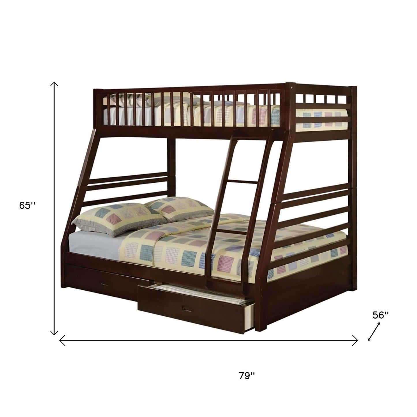 Espresso Twin Over Full Solid Wood Bunk Bed With Storage