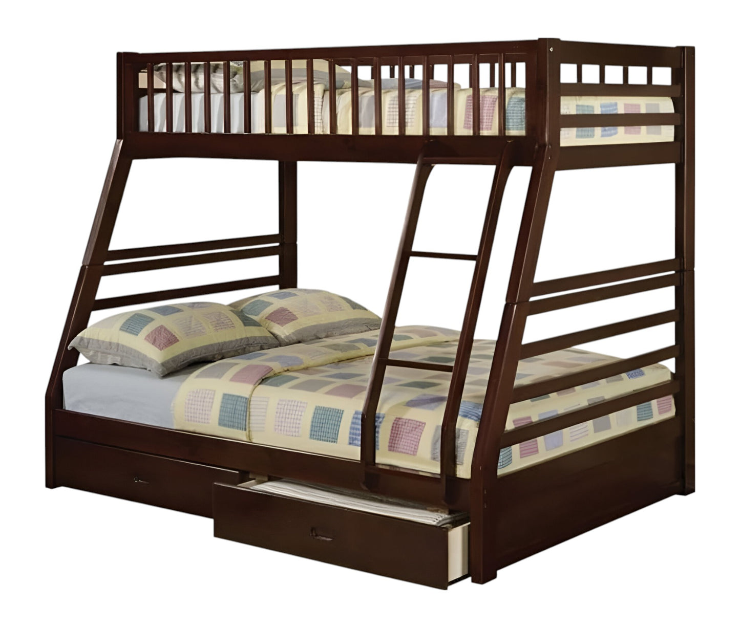 Espresso Twin Over Full Solid Wood Bunk Bed With Storage