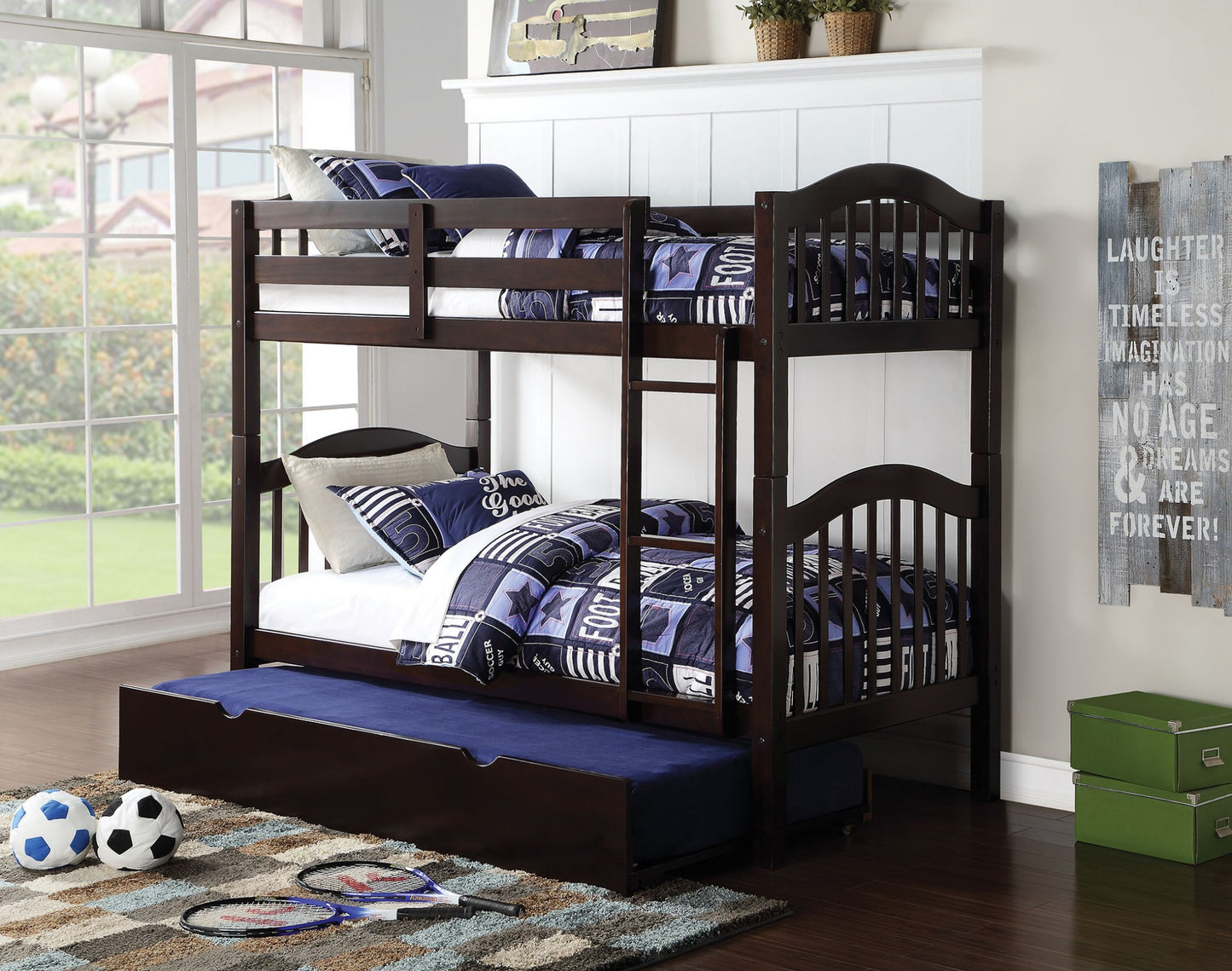 80" X 43" X 69" Espresso Pine Wood Twin Over Twin Bunk Bed