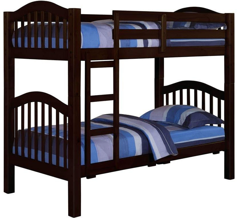 80" X 43" X 69" Espresso Pine Wood Twin Over Twin Bunk Bed