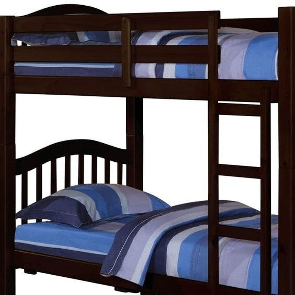 80" X 43" X 69" Espresso Pine Wood Twin Over Twin Bunk Bed