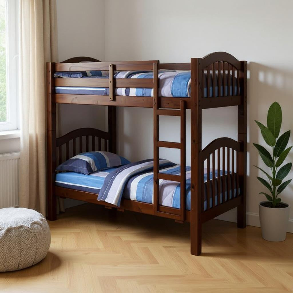 80" X 43" X 69" Espresso Pine Wood Twin Over Twin Bunk Bed