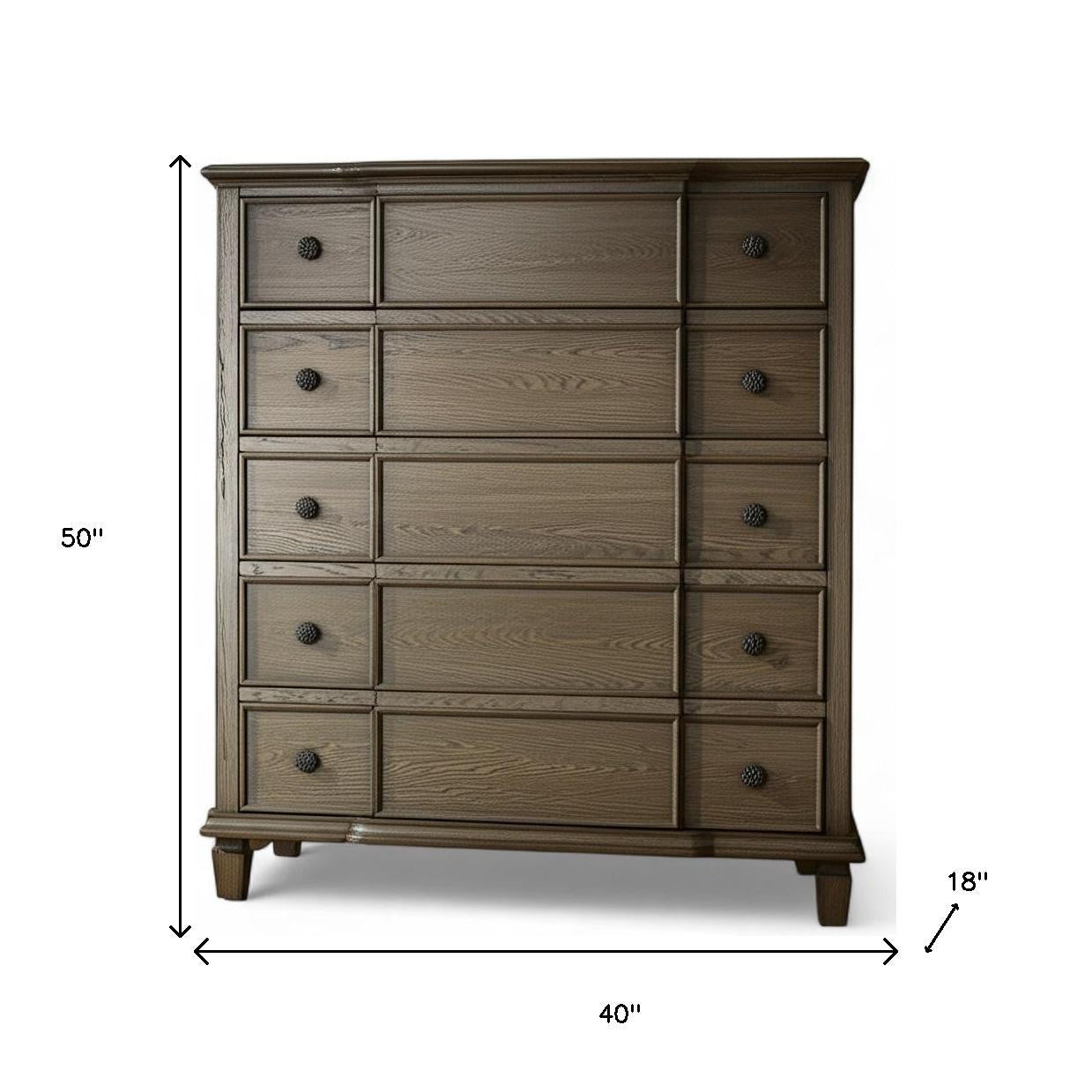 40" Oak Wood Five Drawer Dresser