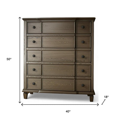 40" Oak Wood Five Drawer Dresser